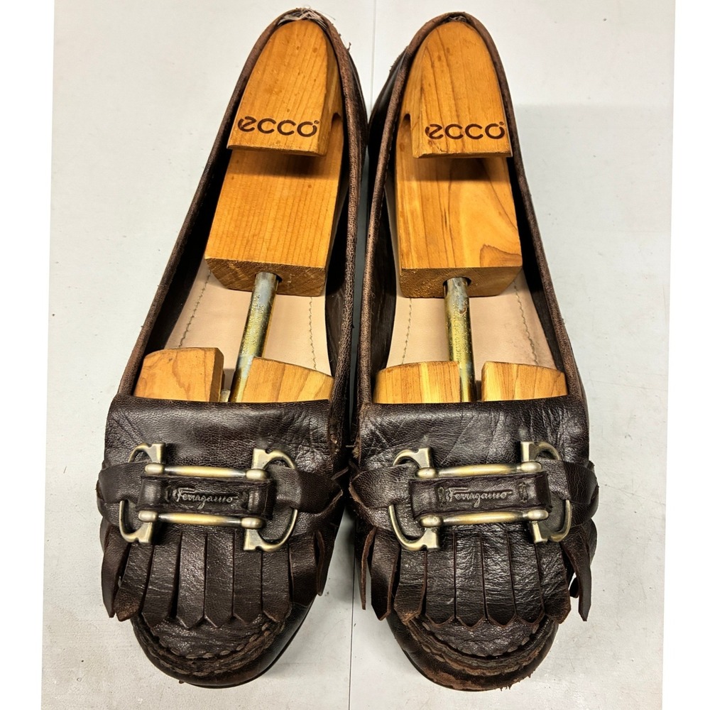 Salvatore Ferragamo Loafers Kiltie Fringe Women's 7.5C Brown Leather Italy